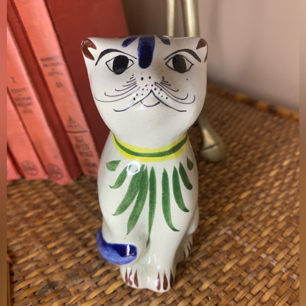 Vintage Mexican Tonala Pottery Hand Painted and Signed Cat